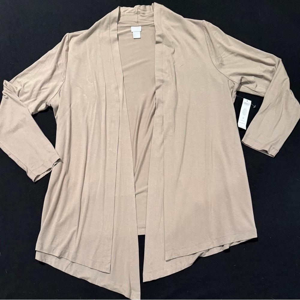 Chicos Touch of‎ Cool Open-Front Jersey Knit Cardigan Mountain Stone Size 3 NWT